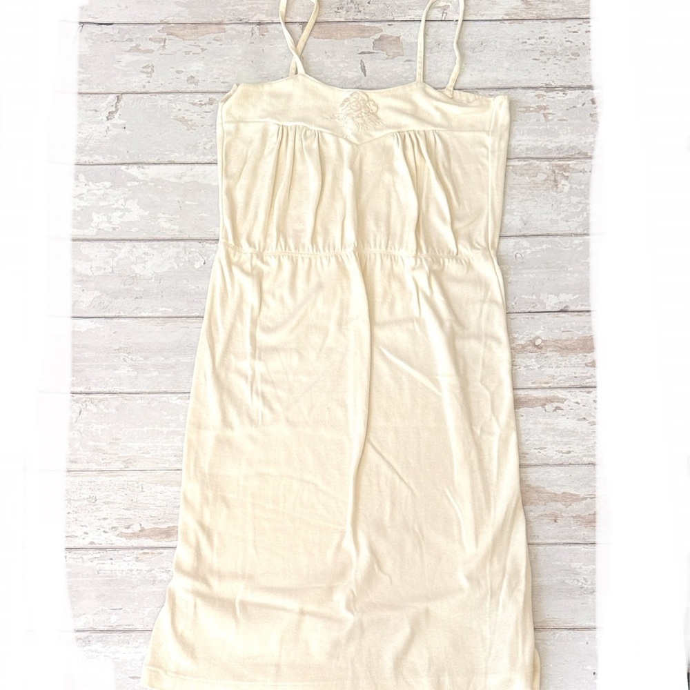 Women’s Size 6 Career Guild Vintage 80s Dress Cream Spaghetti Straps Rose Design